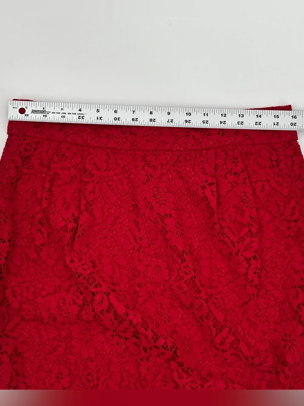J.Crew Red Lace Pencil Skirt Scalloped Eyelash Hem Lined Size 10 - Picture 4 of 13